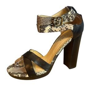 M. Gemi The Nebbia Black Reptile Strap Heeled Sandals Shoes Leather Size 9